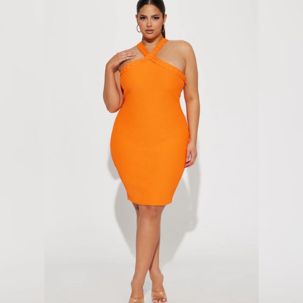 NWT fashion nova 1X/XL 14/16 bandage dress orange